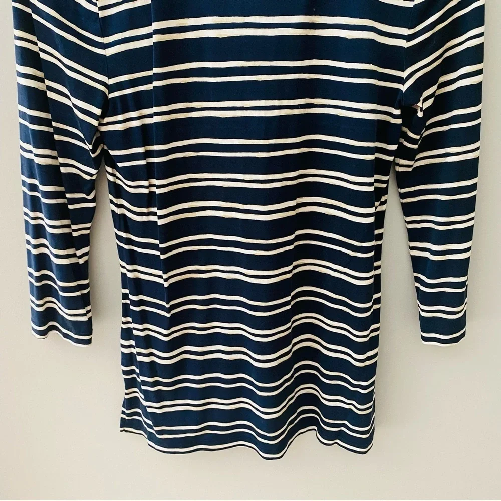 Tory Burch Striped V-Neck Top Navy Blue/Cream Sz Small